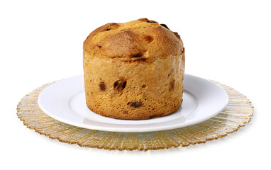 Christmas food. Delicious Panettone cake isolated on white