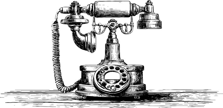 Vintage engraving of early 20th century candlestick phone