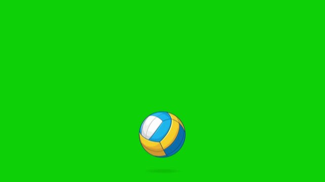 volleyball ball falling and bouncing on green screen background, animated chromakey background layers movement emotion cartoonish motion scene expression creative frame colorful composition