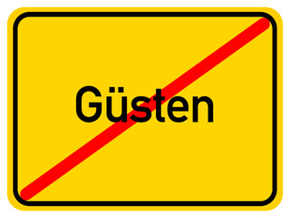 Illustration of a city exit sign for the city of Güsten