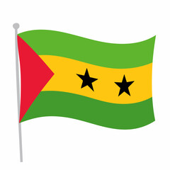 Sao tome and principe flag waving on a pole isolated vector illustration