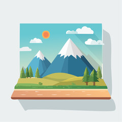 Scenic illustration of mountains and nature in a flat design style