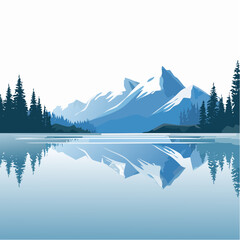 Scenic landscape with mountains reflected in tranquil water vector illustration