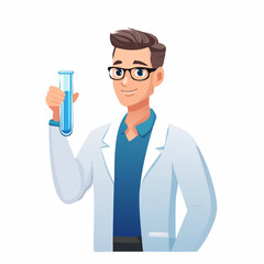 Scientist holding a test tube with blue liquid isolated illustration