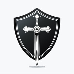 Shield and sword emblem a classic black and white vector illustration