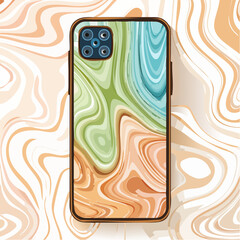 Smartphone case design with abstract colorful pattern on marble background