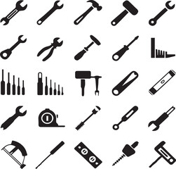 Obraz premium Mechanical Tools and Oiler Vector Icons | Workshop, Engineering, Maintenance, and Industrial Equipment Symbols Set 