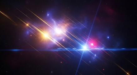 Fototapeta premium Dynamic cosmic lights streaking through a vibrant abstract galaxy, showcasing celestial energy and luminous patterns in deep space
