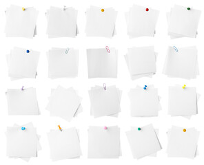 Many empty paper notes isolated on white, set