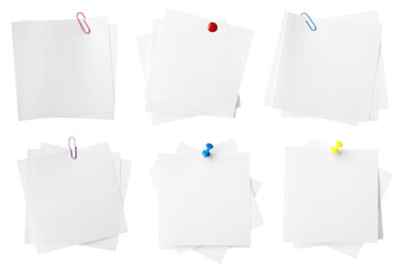 Many empty paper notes isolated on white, set