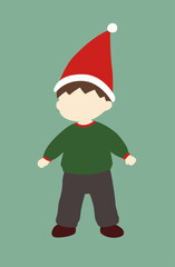 サンタ帽をかぶった男の子の手描きイラスト(顔なしver.)｜クリスマスのかわいい子どものイメージ