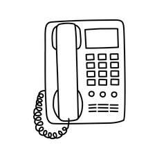 Simple Desk Telephone with Cord Line Art