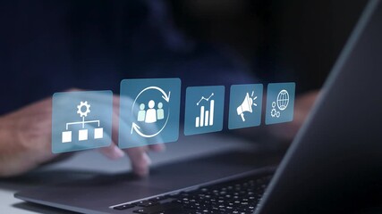 Customer relationship management concept, customer service, data analysis, global connectivity. CRM software for business marketing, and customer management.