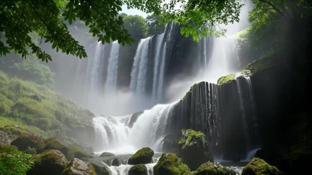 Waterfall Video Background with Green Scenery in Nature