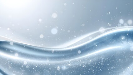 Blue abstract Christmas background with falling snowflakes and winter holiday lights