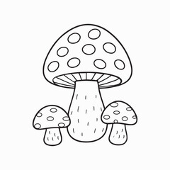 Cute Mushroom Family Line Art Illustration