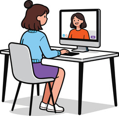 Woman on Video Call or Online Meeting at Desk