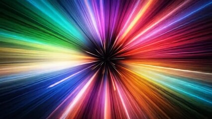 Vibrant rainbow light rays burst from a central void, creating an abstract tunnel of colorful energy and speed - Powered by Adobe