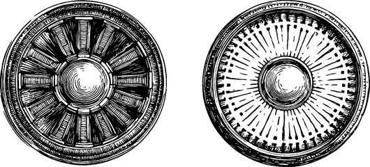 Vintage art deco geometric circular designs for decorative frames or labels