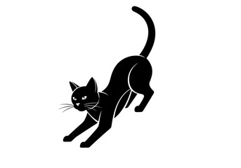 Black cat stretches tail raised high Minimalist silhouette style