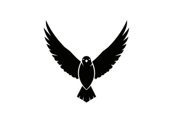 Black silhouette of a bird with outstretched wings against a white background