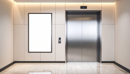 Modern Elevator Lobby with Blank Advertisement Board  Clean Interior Design.