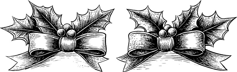 Festive holiday dividers with holly leaves and bows for decorative design