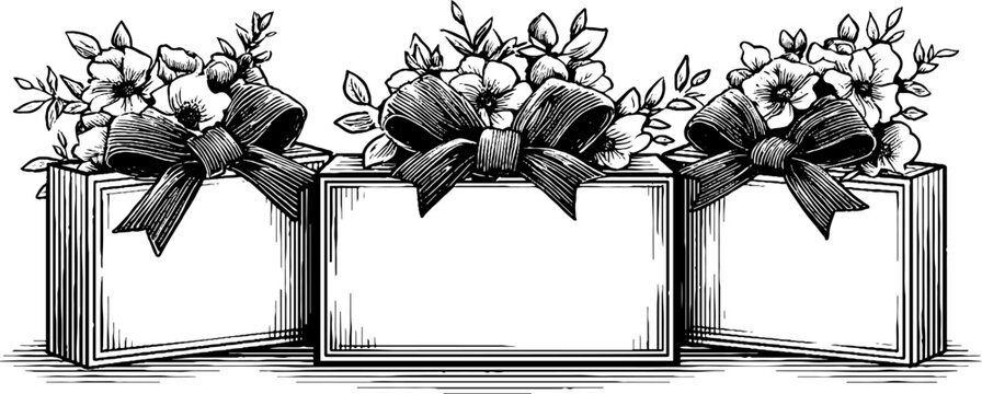 Vintage floral wedding invitation card frames with bow and flowers design for elegant invitations