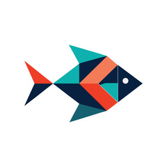 Geometric fish illustration with vibrant colors and sharp angular shapes
