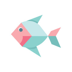 Geometric stylized fish illustration with pink and teal color scheme