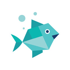 Geometric teal fish illustration with bubbles a modern aquatic design