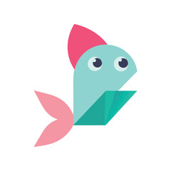 A charming cartoon fish illustration with pink accents and simple shapes
