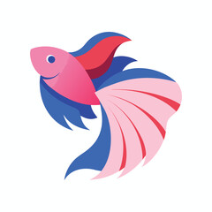 Stylized betta fish illustration with vibrant pink red and blue coloration