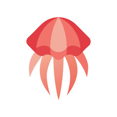 A simple flat design illustration of a red jellyfish with tentacles