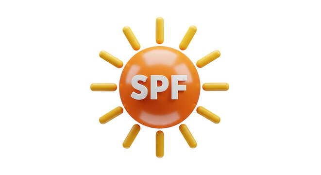 3d rendering of an orange sun symbol with spf text isolated on white background - Powered by Adobe