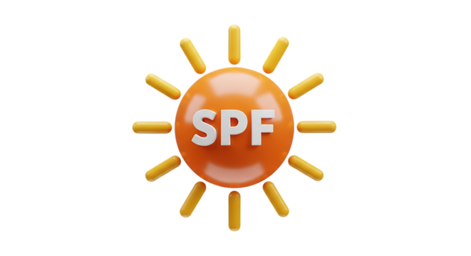 3d rendering of an orange sun symbol with spf text isolated on white background