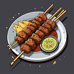 delicious satay cartoon vector image