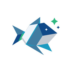 Geometric blue fish illustration with sparkling stars a modern design element