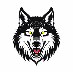 Fototapeta premium Stylized black wolf illustration with yellow eyes on white background