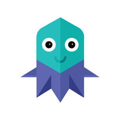 A cartoon teal and purple octopus character with a simple design