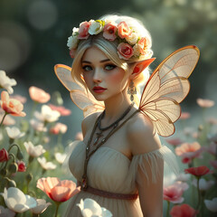 beautiful poppy fairy with headdress