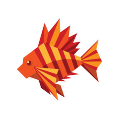 A vibrant geometric orange fish illustration on a plain white background
