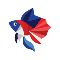 Geometric betta fish design featuring vibrant red white and blue color scheme