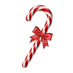 Festive candy cane with red bow on transparent background