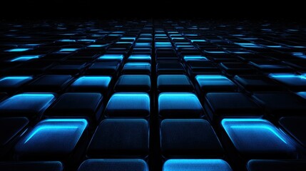 Obraz premium Futuristic glowing tiles in a digital landscape with blue light reflections creating an immersive technology-inspired environment for innovative designs