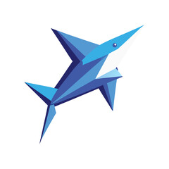 A striking blue origami shark design a geometric aquatic illustration
