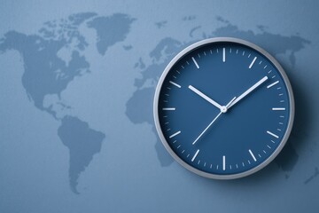 Global Time Zone Clock with World Map, International Business Communication and Global Connectivity Concept