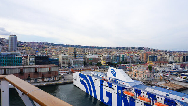 Naples, Italy - September 22, 2025: Naples cruise port, GNV ferry in the port of Naples. Italy