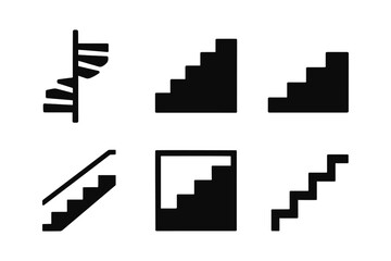 Fototapeta premium Minimalist staircase icons collection: modern black silhouettes