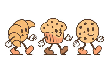 Fototapeta premium Cute cartoon baked goods characters with happy expressions